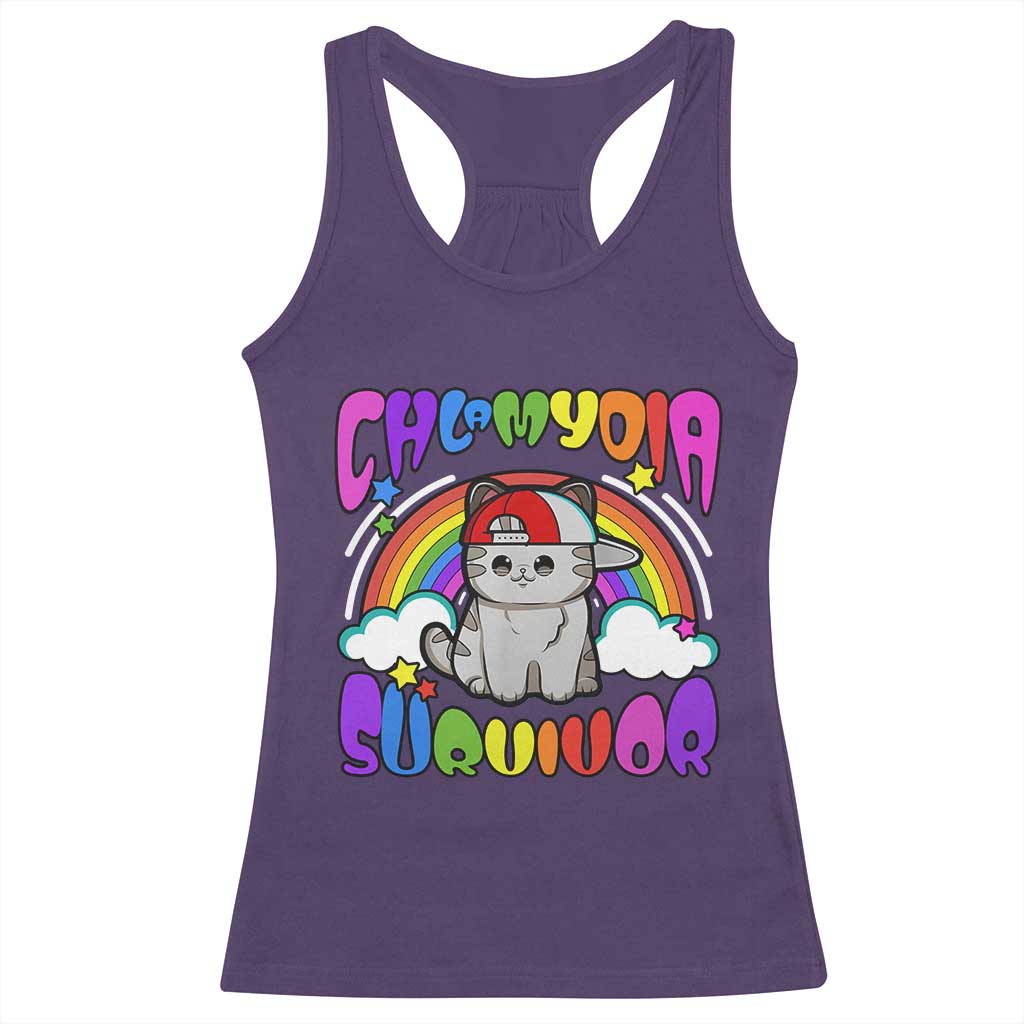 Chlamydia Survivor Cat Meme Racerback Tank Top Funny Y2K Inappropriate Humor TS02 Purple Print Your Wear