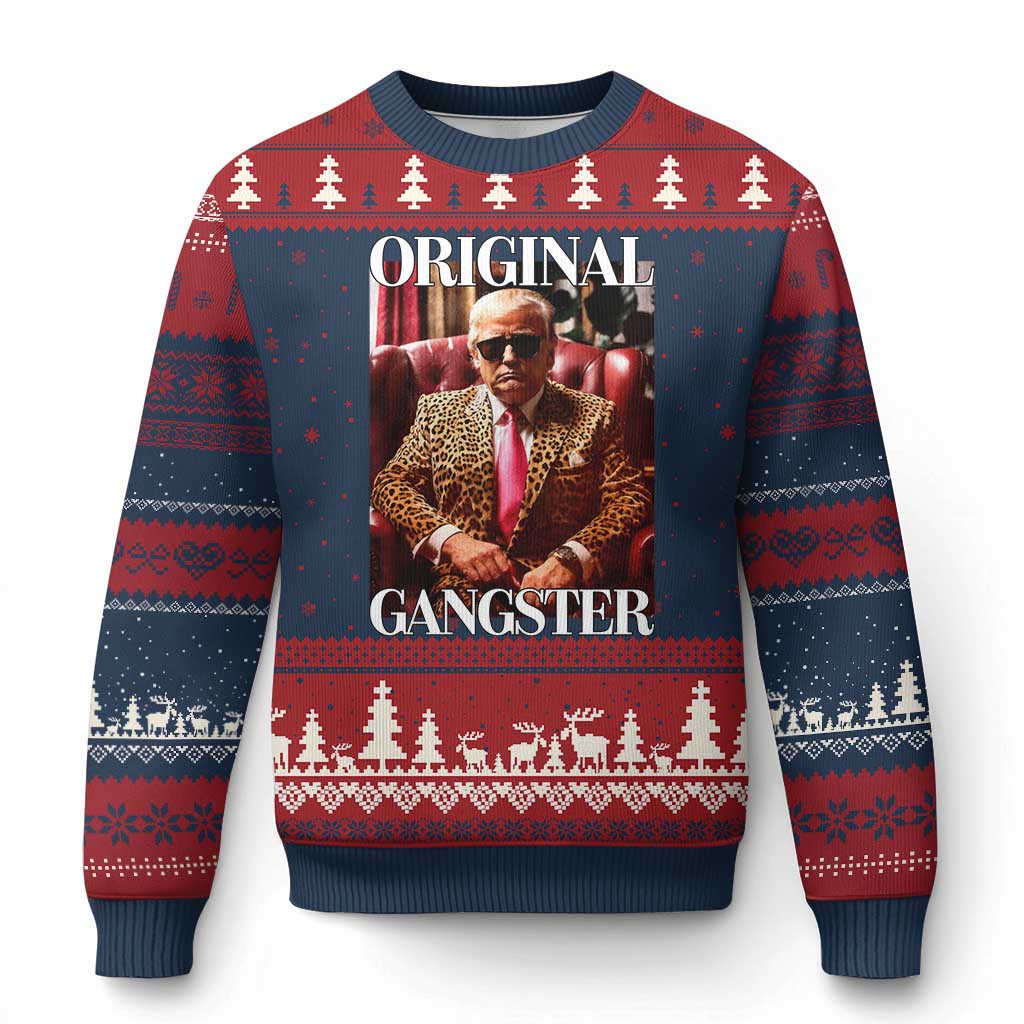 Trump Original Gangster Ugly Christmas Sweater Funny Daddy Political Satire TS02 Navy Red Print Your Wear