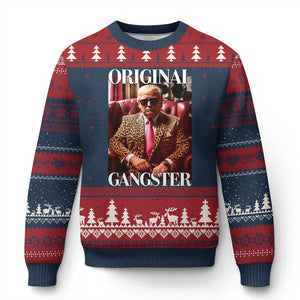 Trump Original Gangster Ugly Christmas Sweater Funny Daddy Political Satire TS02 Navy Red Print Your Wear