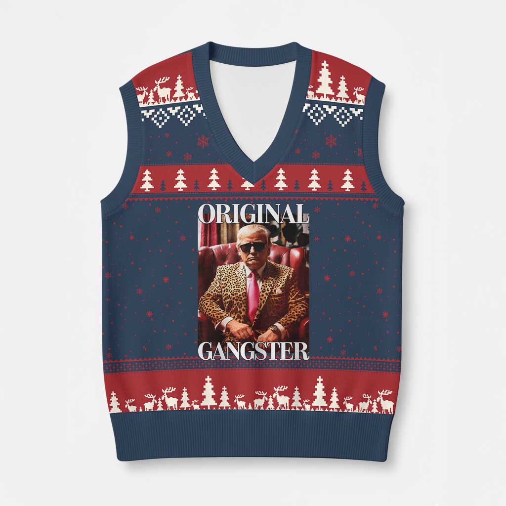Trump Original Gangster V-Neck Knit Sweater Vest Funny Daddy Political Satire TS02 Navy Red Print Your Wear