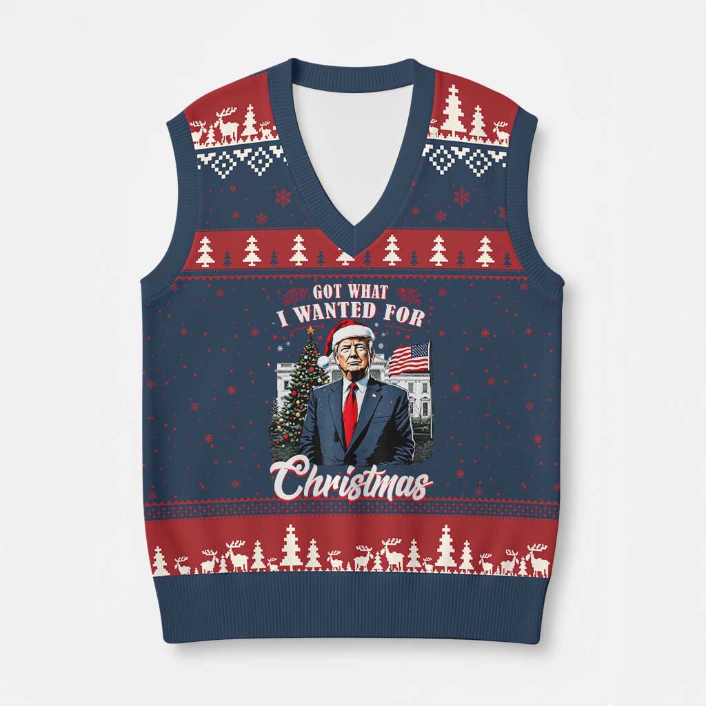 Got What I Wanted For Xmas Trump V-Neck Knit Sweater Vest President American Flag TS02 Navy Red Print Your Wear