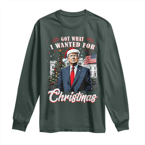 Christmas Trump Long Sleeve Shirt Got What I Wanted For Xmas 2024 President American Flag TS02 Dark Forest Green Print Your Wear