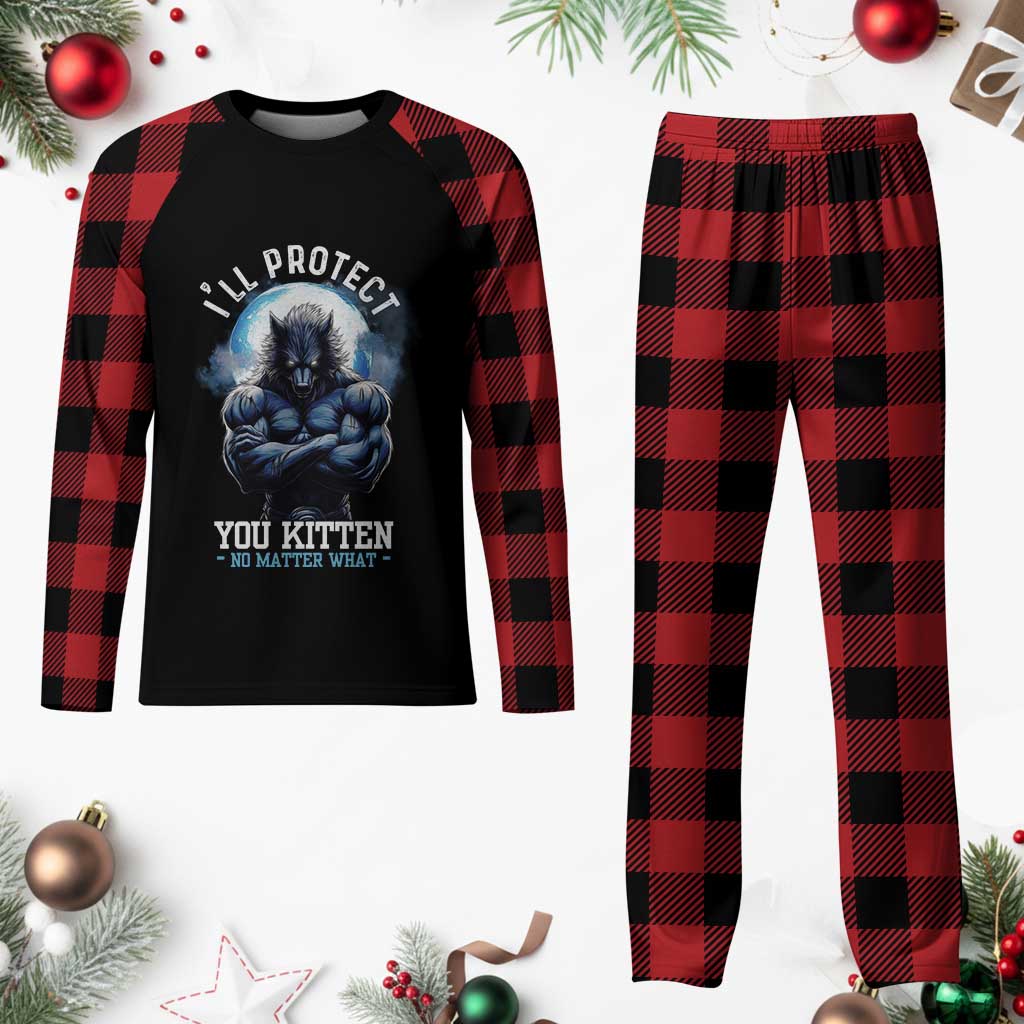 Funny Alpha Wolf Meme Plaid Pajama Set I'll Protect You Kitten No Matter What Literally Me Male Werewolf TS02 Buffalo Plaid Print Your Wear