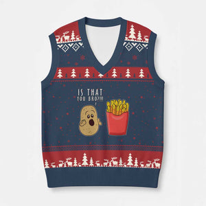Funny French Fries V-Neck Knit Sweater Vest Potato Is That You Bro Meme Fast Food Fry Lover TS02 Navy Red Print Your Wear