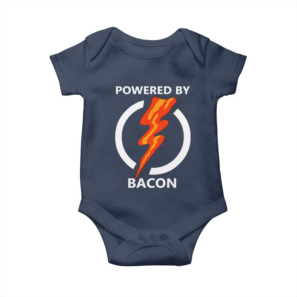 Funny Bacon Lover Baby Onesie Powered By Bacon Cured Pork Master TS02 Navy Print Your Wear