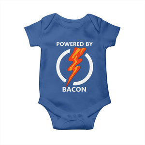 Funny Bacon Lover Baby Onesie Powered By Bacon Cured Pork Master TS02 Royal Blue Print Your Wear