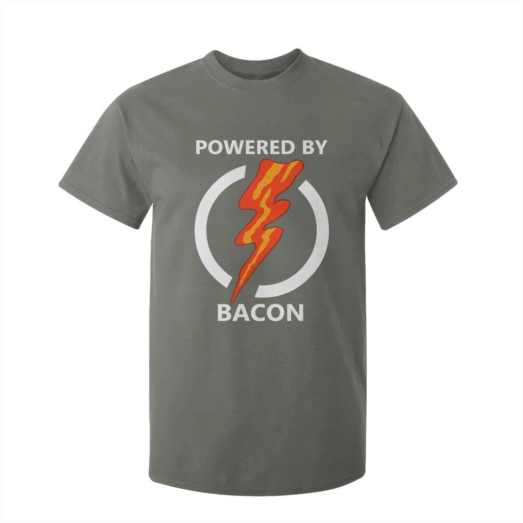 Funny Bacon Lover T Shirt For Kid Powered By Bacon Cured Pork Master TS02 Military Green Print Your Wear