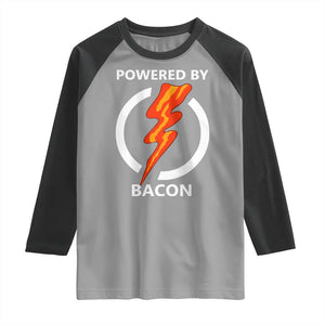Funny Bacon Lover Raglan Shirt Powered By Bacon Cured Pork Master TS02 Sport Gray Black Print Your Wear