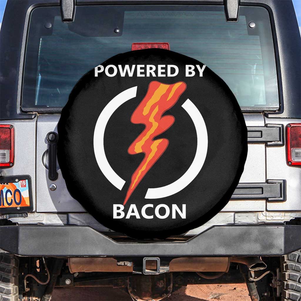 Funny Bacon Lover Spare Tire Cover Powered By Bacon Cured Pork Master TS02 No hole Black Print Your Wear