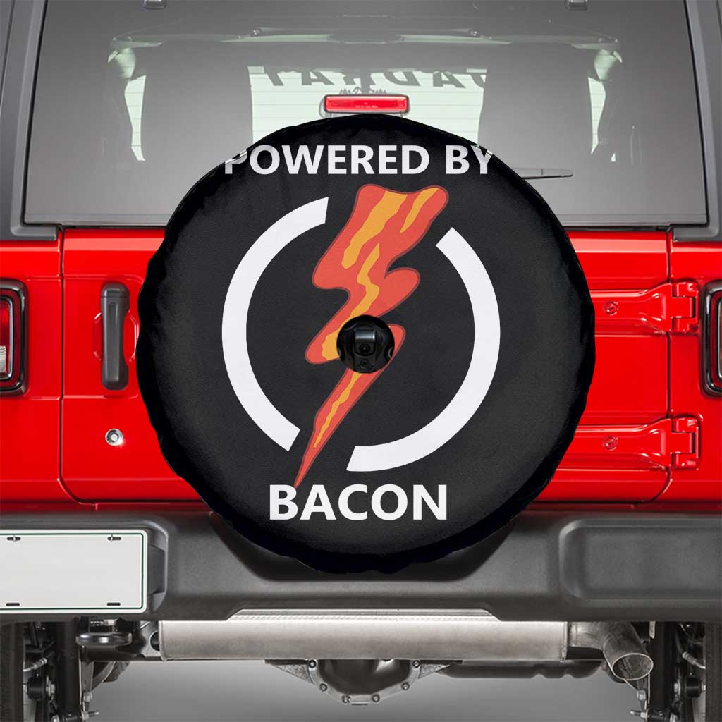 Funny Bacon Lover Spare Tire Cover Powered By Bacon Cured Pork Master TS02 Black Print Your Wear