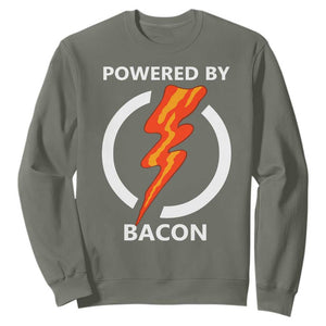 Funny Bacon Lover Sweatshirt Powered By Bacon Cured Pork Master TS02 Military Green Print Your Wear