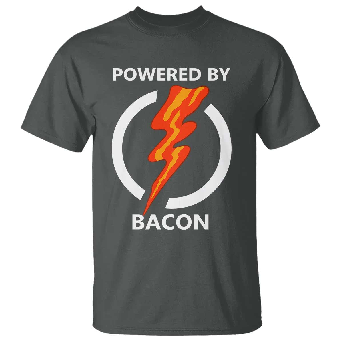 Funny Bacon Lover T Shirt Powered By Bacon Cured Pork Master TS02 Dark Heather Print Your Wear