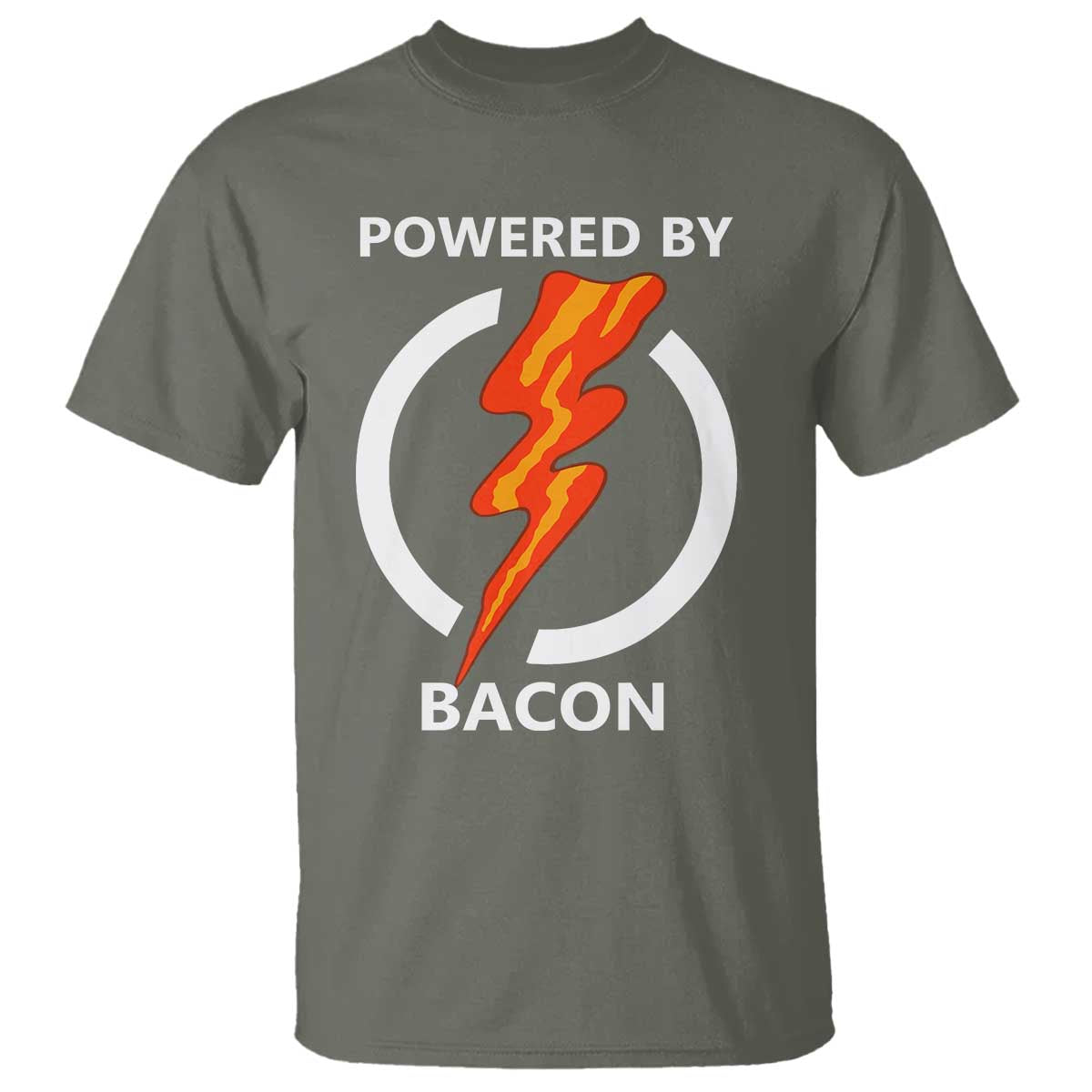 Funny Bacon Lover T Shirt Powered By Bacon Cured Pork Master TS02 Military Green Print Your Wear