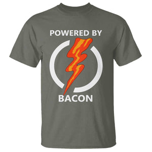 Funny Bacon Lover T Shirt Powered By Bacon Cured Pork Master TS02 Military Green Print Your Wear