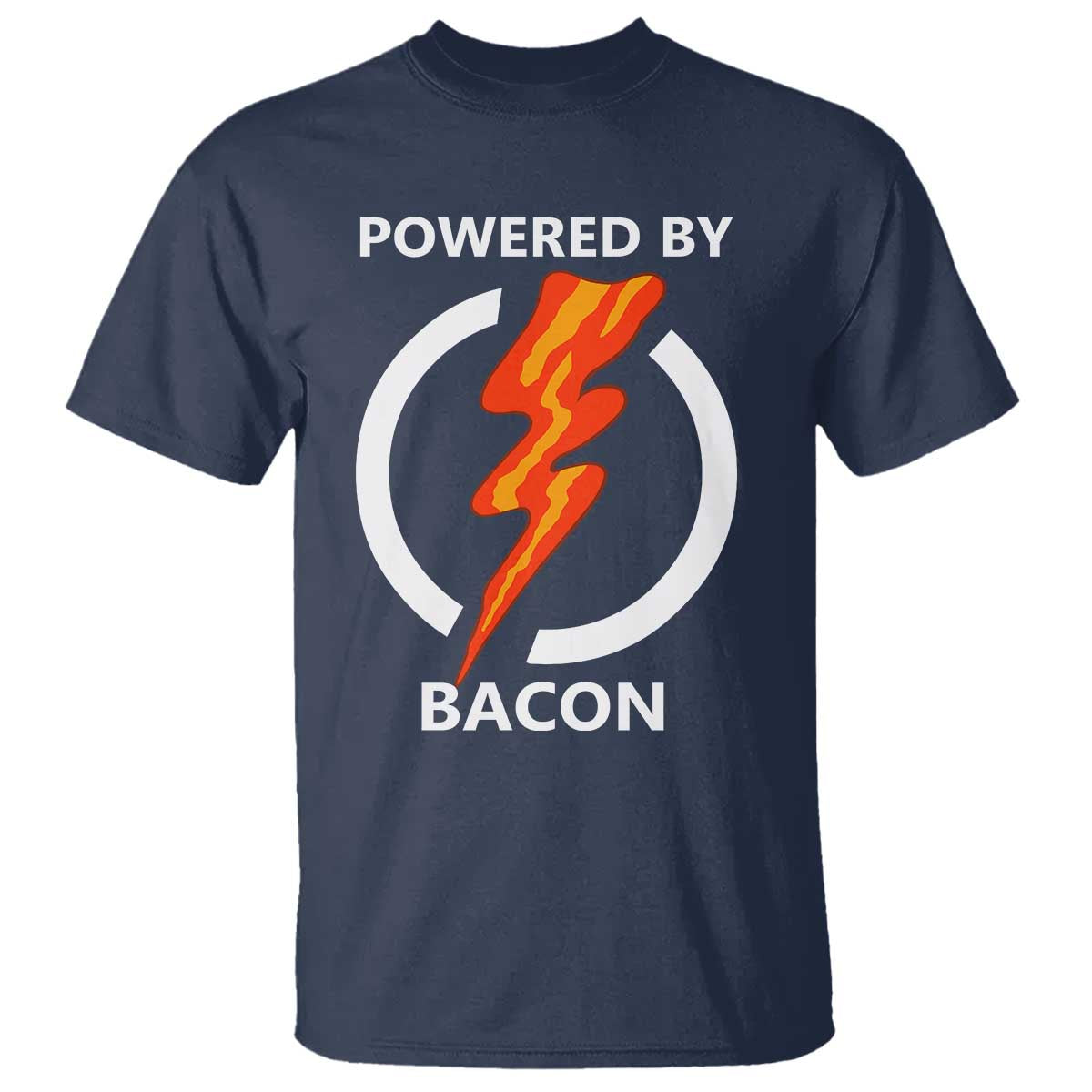 Funny Bacon Lover T Shirt Powered By Bacon Cured Pork Master TS02 Navy Print Your Wear