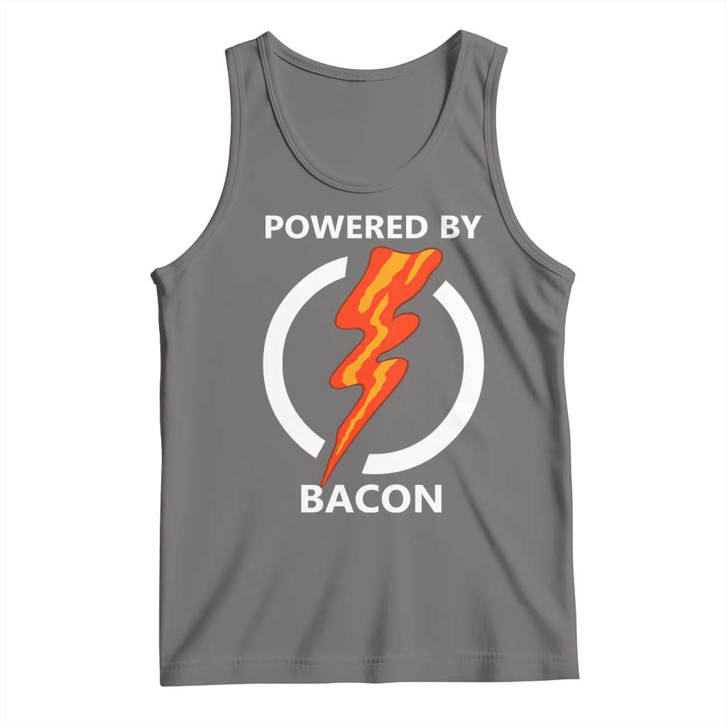 Funny Bacon Lover Tank Top Powered By Bacon Cured Pork Master TS02 Deep Heather Print Your Wear