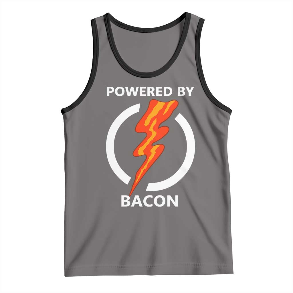 Funny Bacon Lover Tank Top Powered By Bacon Cured Pork Master TS02 Deep Heather Black Print Your Wear