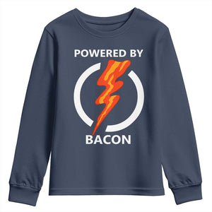 Funny Bacon Lover Youth Sweatshirt Powered By Bacon Cured Pork Master TS02 Navy Print Your Wear