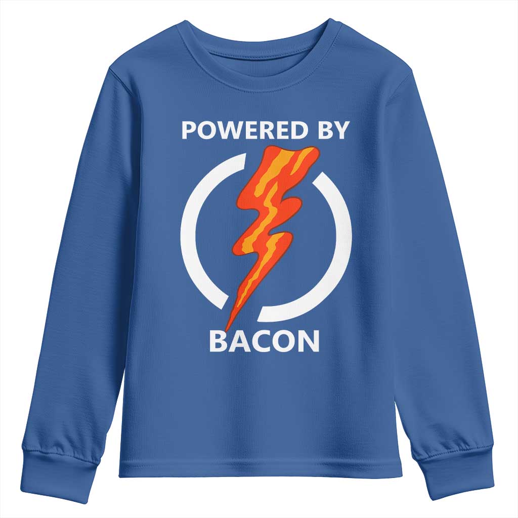 Funny Bacon Lover Youth Sweatshirt Powered By Bacon Cured Pork Master TS02 Royal Blue Print Your Wear