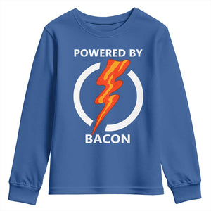 Funny Bacon Lover Youth Sweatshirt Powered By Bacon Cured Pork Master TS02 Royal Blue Print Your Wear