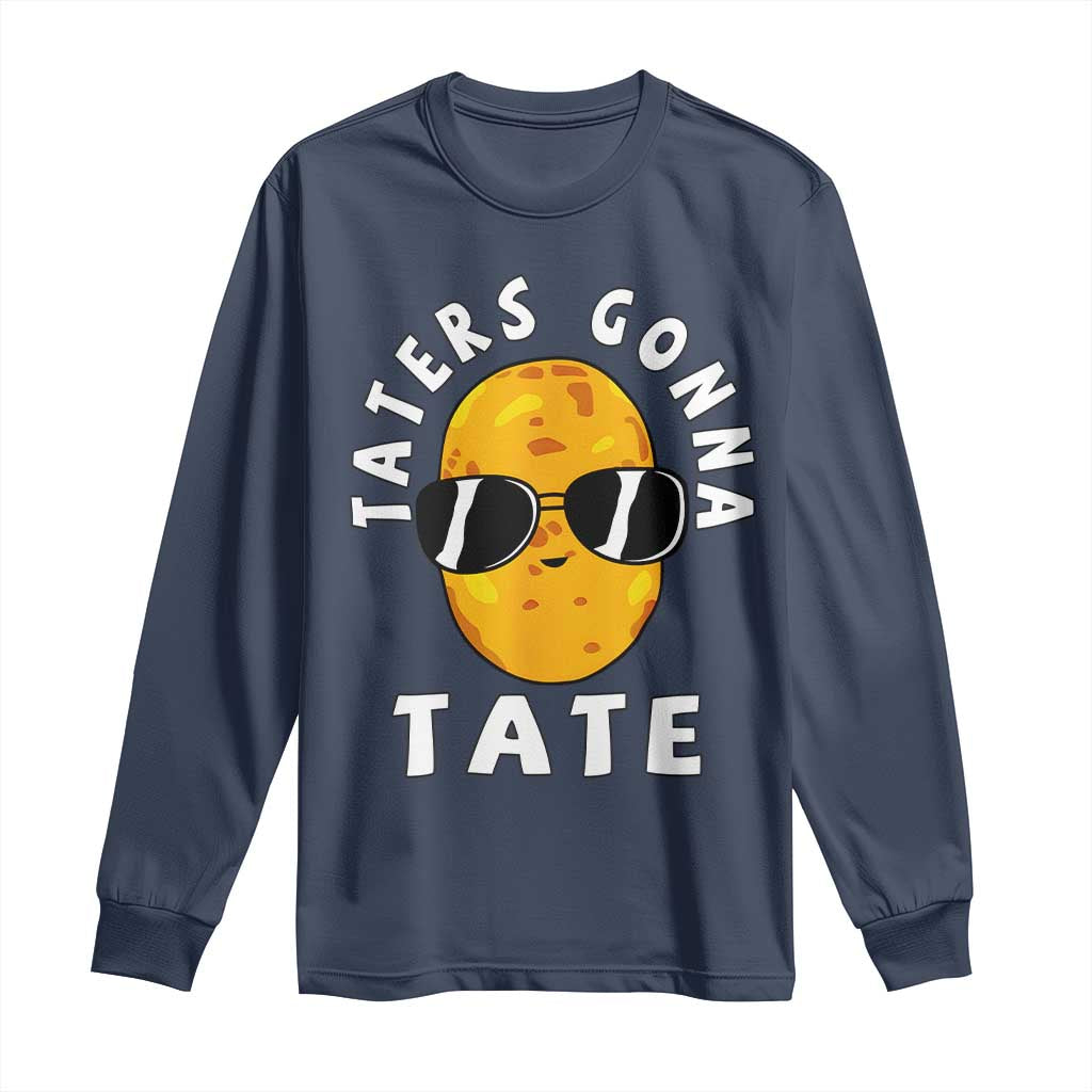 Funny Tater Tot Long Sleeve Shirt Taters Gonna Tate Tots Meme Potato Made Foodie Lover TS02 Navy Print Your Wear