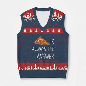 Funny Pizza Lover V-Neck Knit Sweater Vest Pizza is Always the Answer Fast Food Addicted TS02 Navy Red Print Your Wear