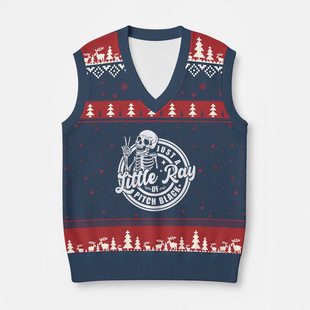 Funny Saying Skeleton V-Neck Knit Sweater Vest I'm Just A Little Ray Of Pitch Black Sarcastic TS02 Navy Red Print Your Wear