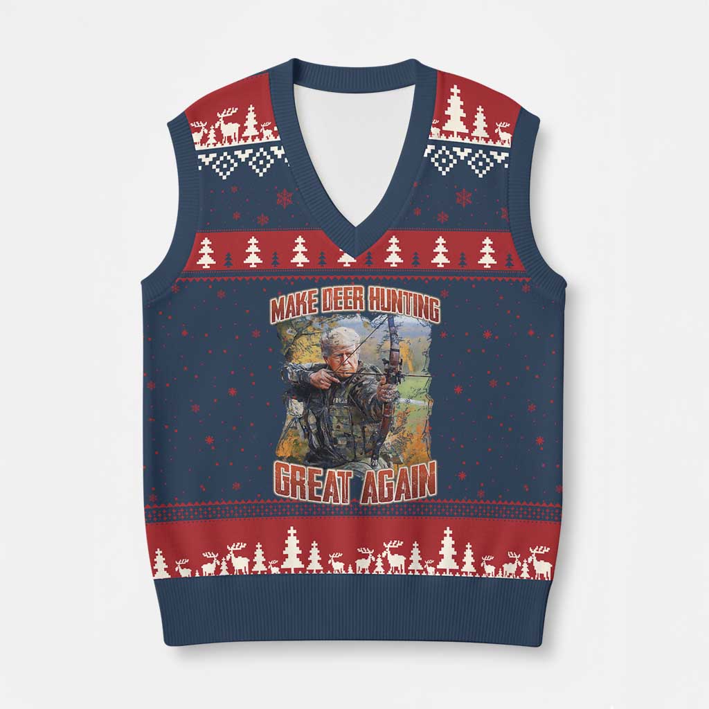 Trump Deer Hunting V-Neck Knit Sweater Vest Make Deer Hunting Great Again Trump TS02 Navy Red Print Your Wear