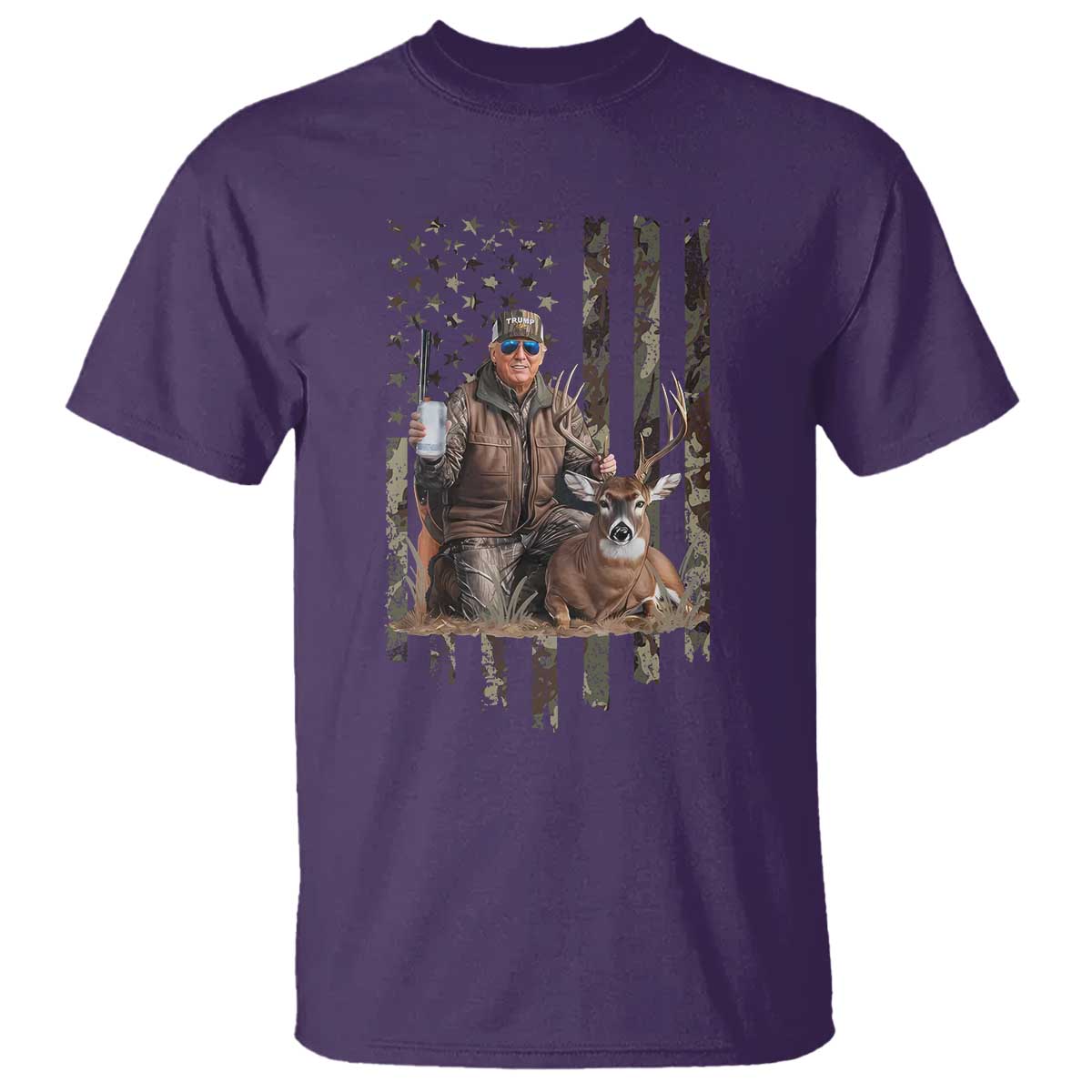 Trump Camo Deer Hunting T Shirt Hunter Beer Drinking Camouflage USA Flag Retro Vintage TS02 Purple Print Your Wear