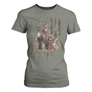 Trump Camo Deer Hunting T Shirt For Women Hunter Beer Drinking Camouflage USA Flag Retro Vintage TS02 Military Green Print Your Wear