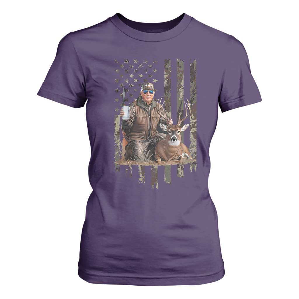 Trump Camo Deer Hunting T Shirt For Women Hunter Beer Drinking Camouflage USA Flag Retro Vintage TS02 Purple Print Your Wear