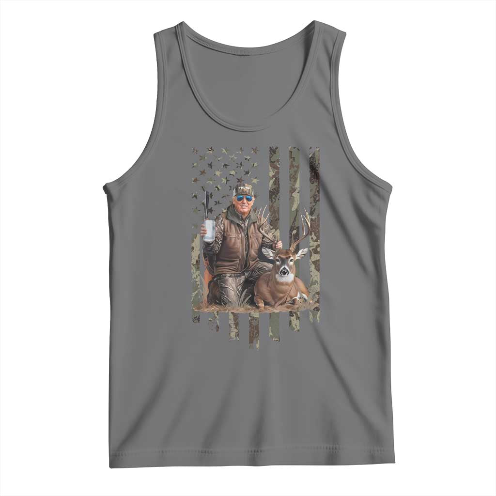 Trump Camo Deer Hunting Tank Top Hunter Beer Drinking Camouflage USA Flag Retro Vintage TS02 Black Heather Print Your Wear