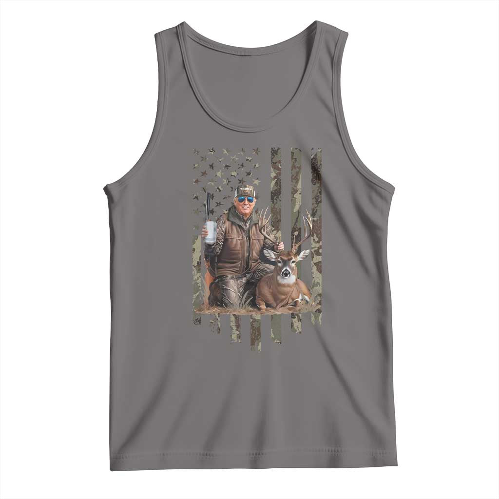 Trump Camo Deer Hunting Tank Top Hunter Beer Drinking Camouflage USA Flag Retro Vintage TS02 Deep Heather Print Your Wear