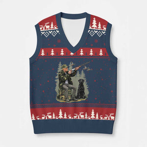 Trump Duck Hunting V-Neck Knit Sweater Vest Camo Hunter With Black Labrador Retriever Hunting Season TS02 Navy Red Print Your Wear