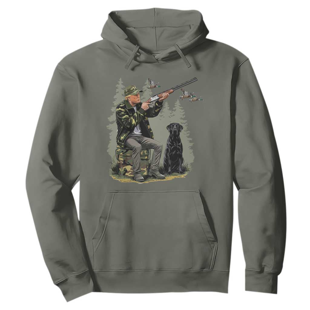 Trump Duck Hunting Hoodie Camo Hunter With Black Labrador Retriever Hunting Season TS02 Military Green Print Your Wear