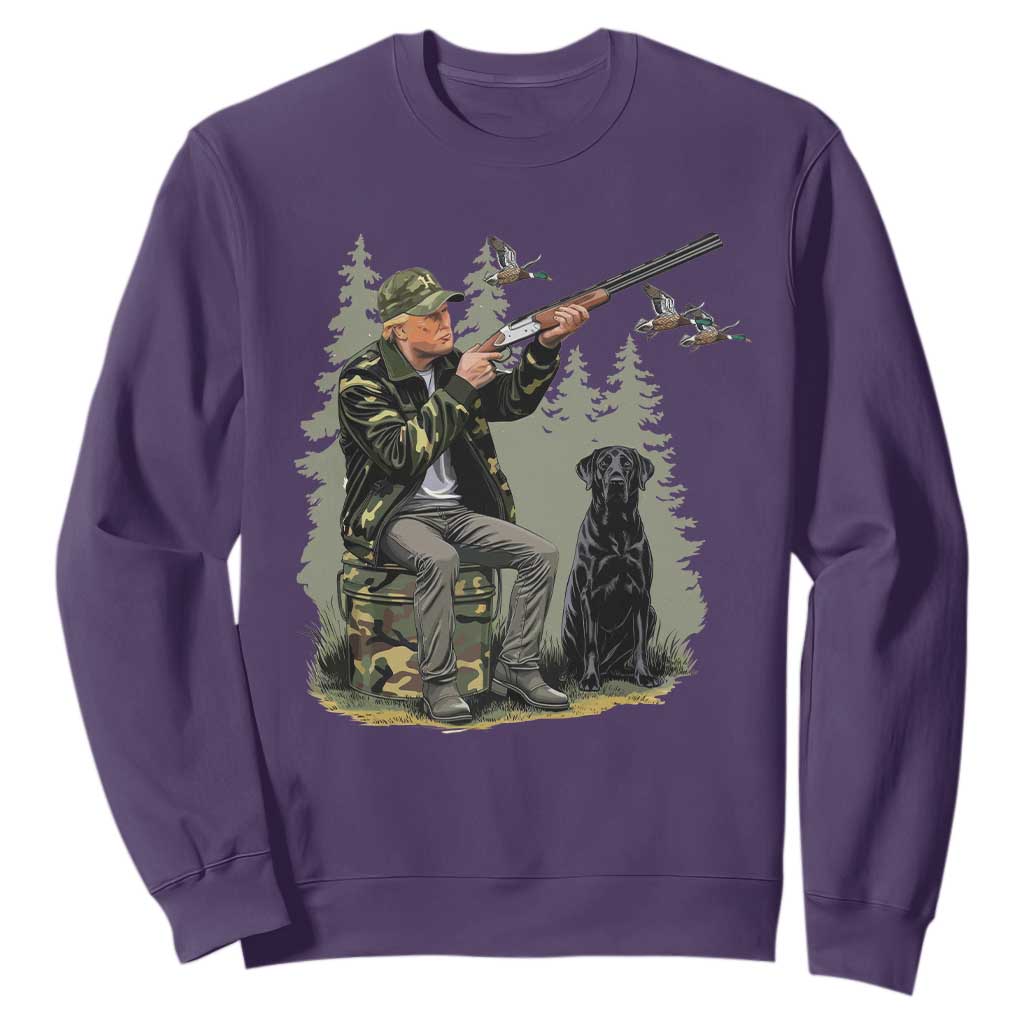 Trump Duck Hunting Sweatshirt Camo Hunter With Black Labrador Retriever Hunting Season TS02 Purple Print Your Wear