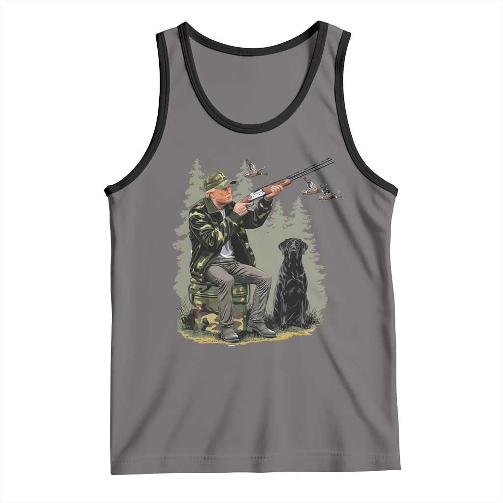 Trump Duck Hunting Tank Top Camo Hunter With Black Labrador Retriever Hunting Season TS02 Deep Heather Black Print Your Wear