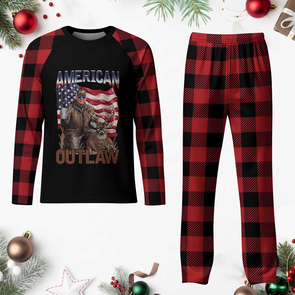 Trump Deer Hunting Plaid Pajama Set Retro Hunter Beer Drinking American Flag TS02 Buffalo Plaid Print Your Wear