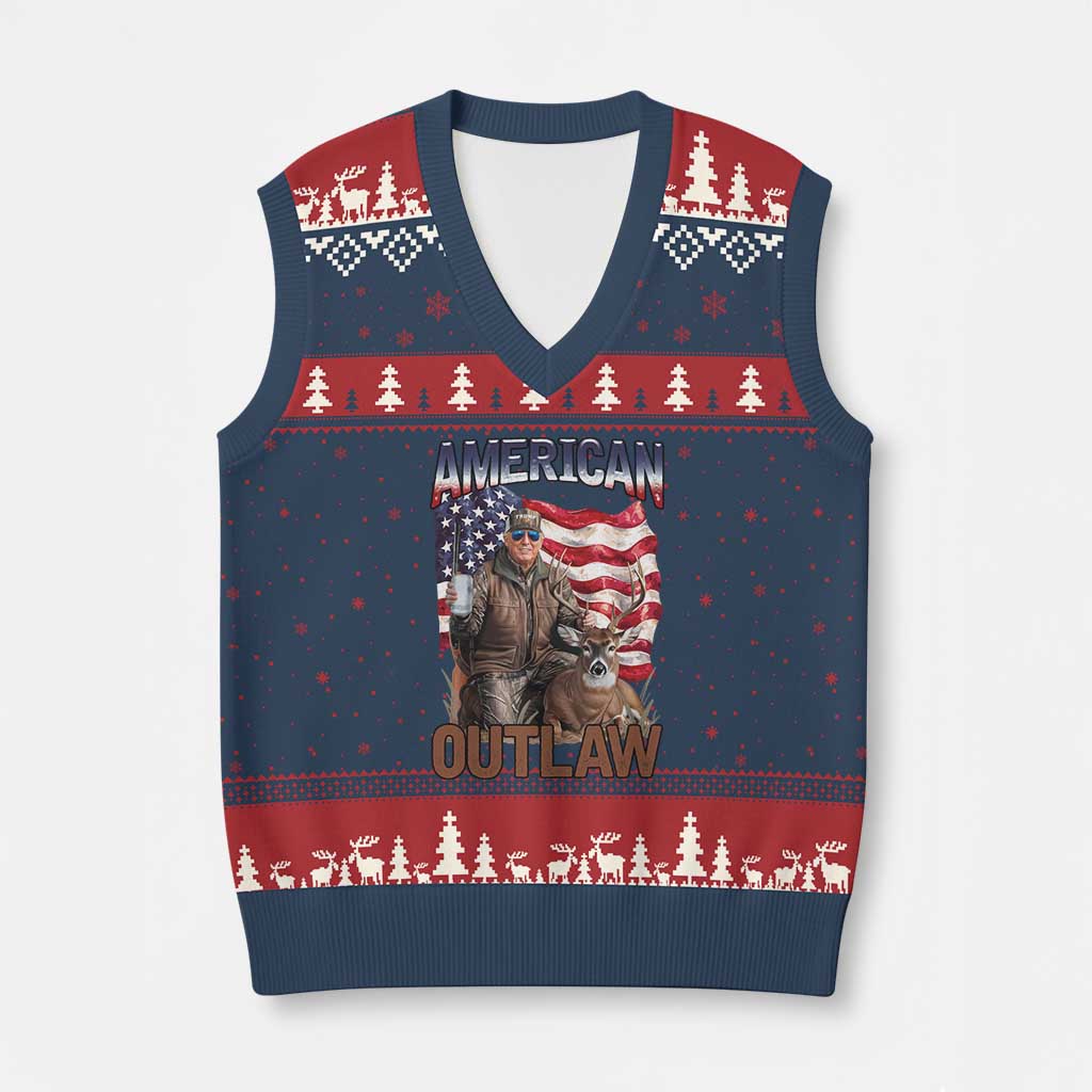 Trump Deer Hunting V-Neck Knit Sweater Vest Retro Hunter Beer Drinking American Flag TS02 Navy Red Print Your Wear