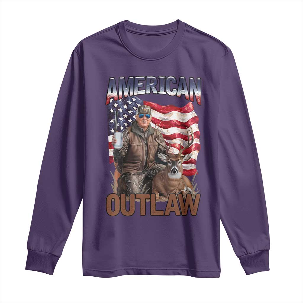 Trump Deer Hunting Long Sleeve Shirt Retro Hunter Beer Drinking American Flag TS02 Purple Print Your Wear
