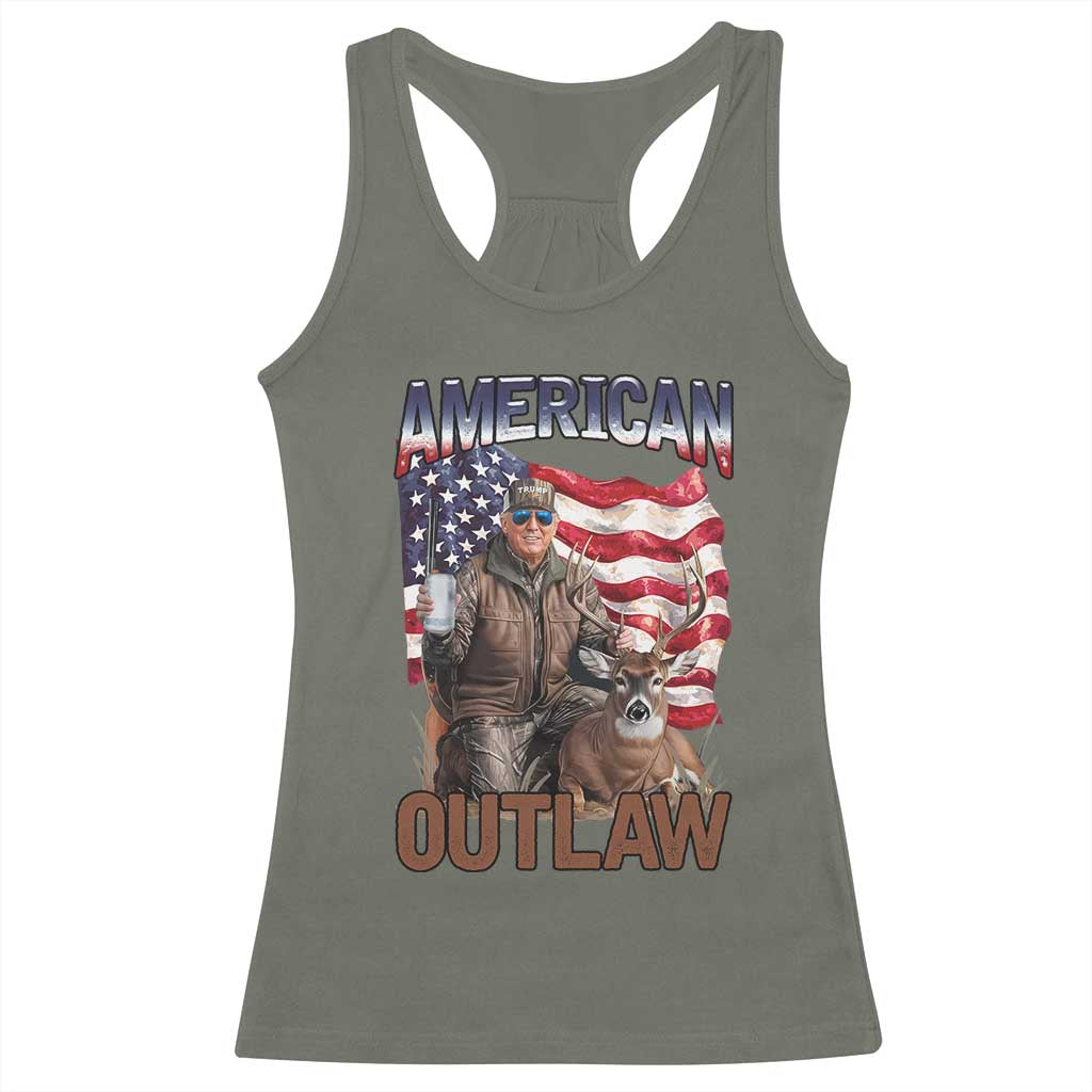 Trump Deer Hunting Racerback Tank Top Retro Hunter Beer Drinking American Flag TS02 Military Green Print Your Wear