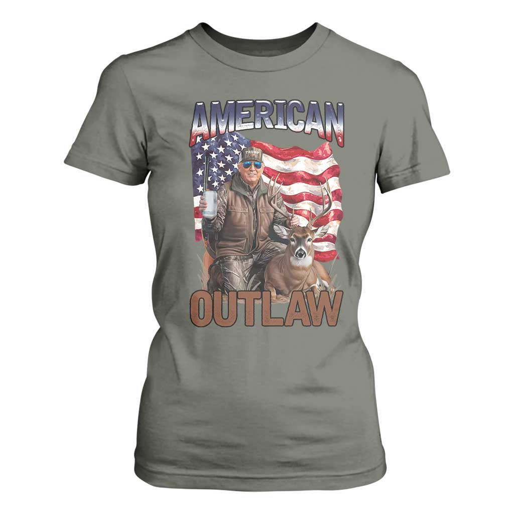 Trump Deer Hunting T Shirt For Women Retro Hunter Beer Drinking American Flag TS02 Military Green Print Your Wear