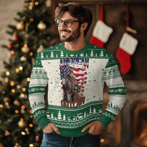 Trump Deer Hunting Knit Sweatshirt Retro Hunter Beer Drinking American Flag TS02 Green Print Your Wear