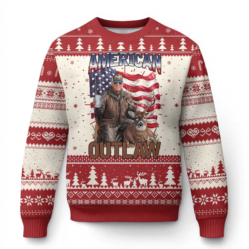 Trump Deer Hunting Knit Sweatshirt Retro Hunter Beer Drinking American Flag TS02 Red Print Your Wear