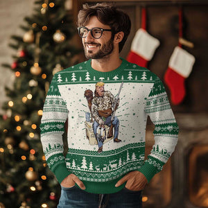 Trump Camo Duck Hunting Knit Sweatshirt Funny Drinking Hunter With Dog Camoflage TS02 Green Print Your Wear