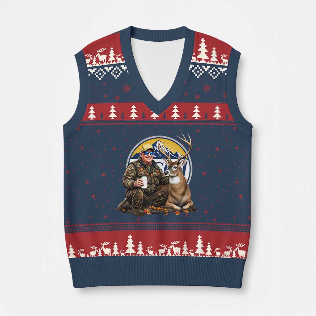 Trump Deer Hunting V-Neck Knit Sweater Vest Hunter Beer Drinking Retro Vintage TS02 Navy Red Print Your Wear