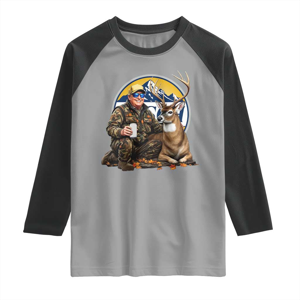 Trump Deer Hunting Raglan Shirt Hunter Beer Drinking Retro Vintage TS02 Sport Gray Black Print Your Wear