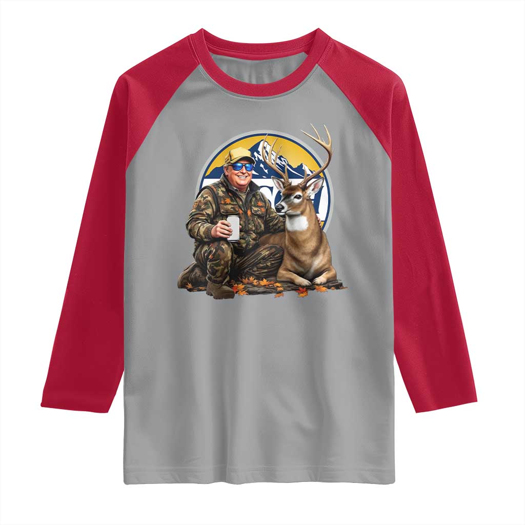 Trump Deer Hunting Raglan Shirt Hunter Beer Drinking Retro Vintage TS02 Sport Gray Red Print Your Wear