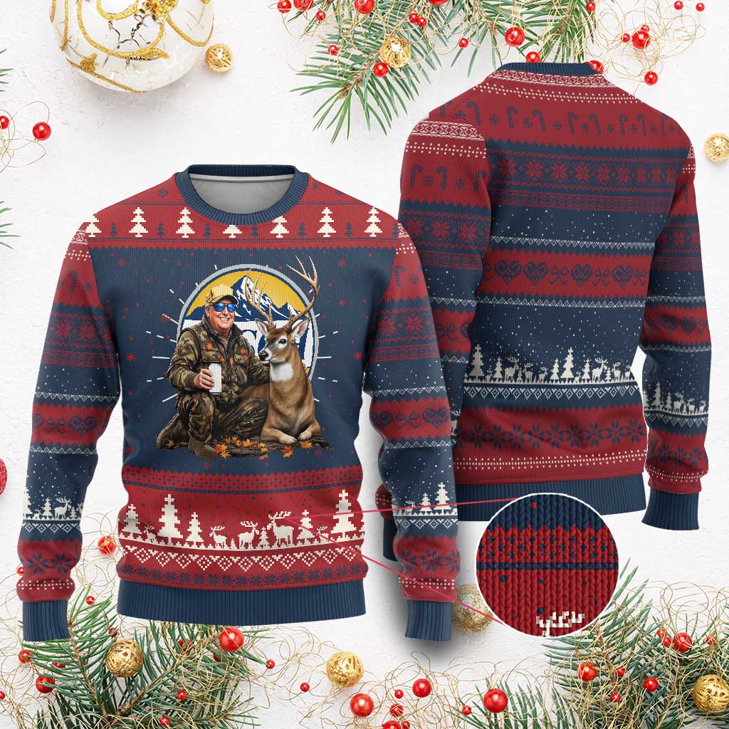 Trump Deer Hunting Knit Sweatshirt Hunter Beer Drinking Retro Vintage TS02 Burgundy Print Your Wear