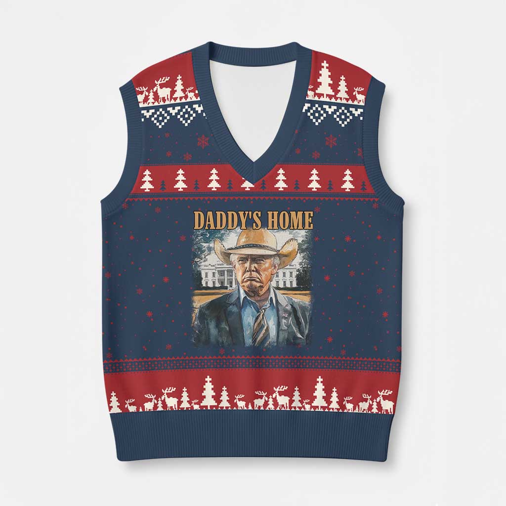 Trump Cowboy V-Neck Knit Sweater Vest Western Daddy's Home Take America Back Retro Throwback TS02 Navy Red Print Your Wear